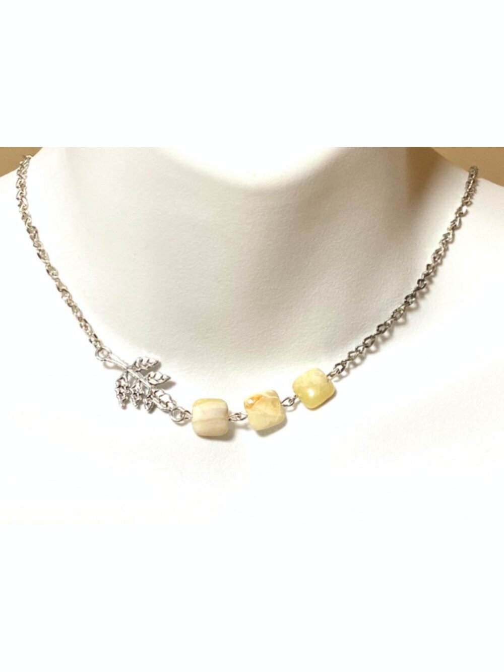 2/$20, Yellow Calcite Leaf Branch Short Necklace, Gemstone & Stainless Chain